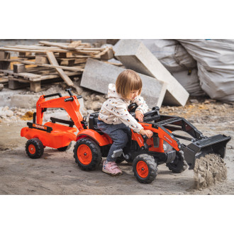 FALK Šlapací traktor Kubota M7171 s vlečkou, přední a zadní lžící