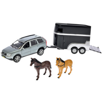 Kids Globe Traffic Volvo XC90 na zpětný chod s přívěsem pro koně, 26cm
