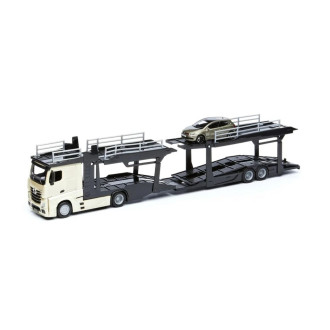 Bburago Mercedes Benz Actros autotransport a VW Polo 1:43