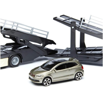 Bburago Mercedes Benz Actros autotransport a VW Polo 1:43