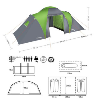 NILS Camp NC6431 Highland IV Rodinný stan, 4 osoby, zeleno-šedý