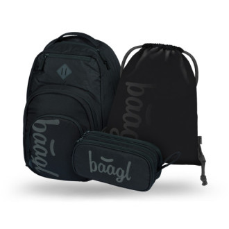 BAAGL 3 SET Coolmate Black: batoh, penál, sáček