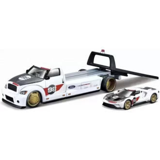 Maisto Flatbed, Ford GT Heritage Edition 2021, bílá, s číslem 98, 1:64