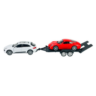 Welly Trailer set Porsche Macan, Porsche 911, 1:34