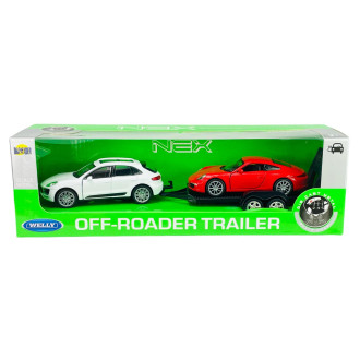 Welly Trailer set Porsche Macan, Porsche 911, 1:34