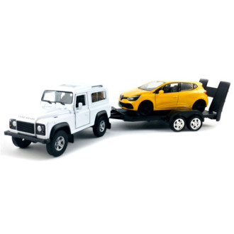 Welly Trailer set LR Defender, Renault Clio, 1:34