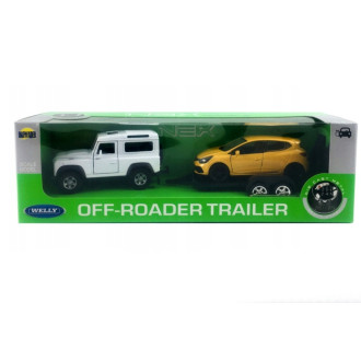 Welly Trailer set LR Defender, Renault Clio, 1:34