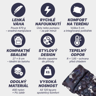 Acra L140M nafukovací karimatka šedobéžová maskovací s polštářkem 5cm