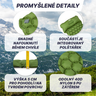 Acra L140CL nafukovací karimatka s polštářkem zelená 5cm