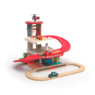 2Kids Toys Dřevěná garáž s vláčkodráhou