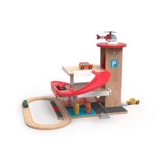 2Kids Toys Dřevěná garáž s vláčkodráhou