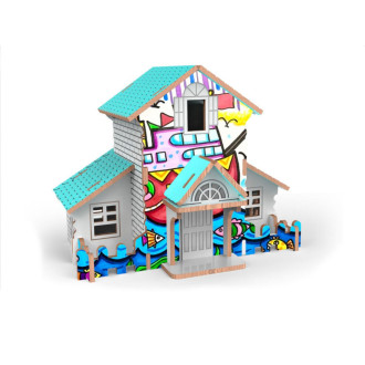 Puzzle 3D dřevěný domeček s barvami