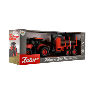 Traktor Zetor s vlekem na dřevo, setrvačník, zvukové a světelné efekty, 36 cm
