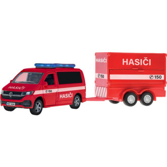 Kids Globe Traffic VW hasiči s přívěsem na zpětný chod, 27cm