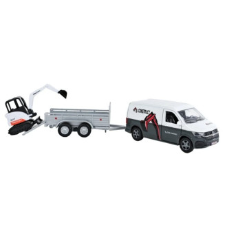 Kids Globe Traffic VW Transporter s přívěsem a minibagrem na zpětný chod, 27cm