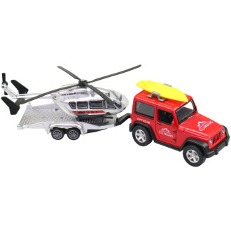 Made Terénní auto s přívěsem a vrtulníkem, 21 cm