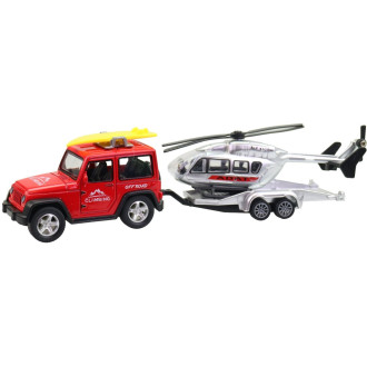 Made Terénní auto s přívěsem a vrtulníkem, 21 cm