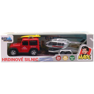 Made Terénní auto s přívěsem a vrtulníkem, 21 cm