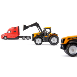 SIKU Super - Tahač Volvo VNL 860 s návěsem a JCB traktory