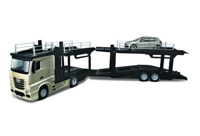 Bburago Mercedes Benz Actros autotransport a VW Polo 1:43