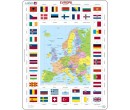 Larsen deskové puzzle Evropa mapa a vlajky 70 dílků, 36x28x0,4 cm