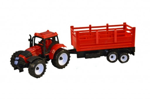 Traktor s vlečkou na setrvačník, červený, 32cm