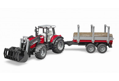 Bruder 2046 Massey Ferguson 7480 s přívěsem na dřevo