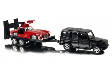 Welly Trailer set Mercedes Benz G-Class, Mercedes Benz 300SL, 1:34