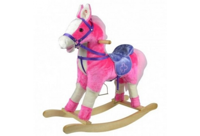 Teddies Houpací plyšový růžový kůň na baterie 71cm se zvukem a pohybem