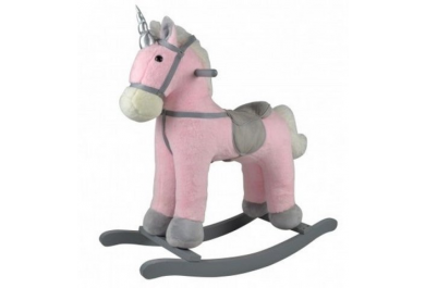 Teddies Kůň houpací růžový jednorožec plyš na bat. 71cm se zvukem a pohybem