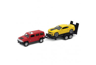 Welly Trailer set Hummer H3, Camaro ZL1, 1:34