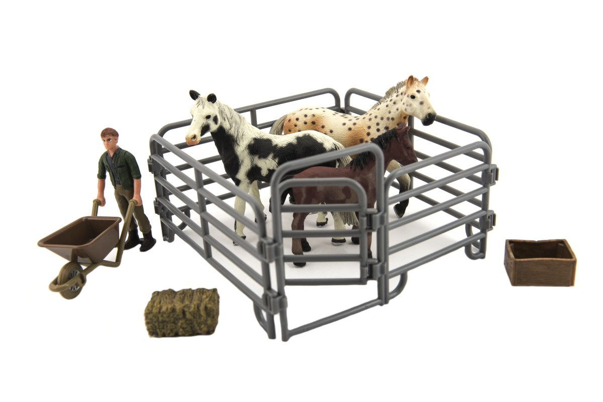 Series Model Domácí farma 1, koně a ohrada, 43cm