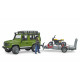 Bruder 2589 Land Rover Defender, přepravník, figurka, motocykl