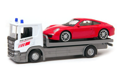 Welly Scania P320 (white) a Porsche 911 (red) 1:57/43 