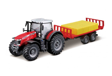 Bburago Farm traktor Messey Ferguson s přívěsem na balíky 1:50