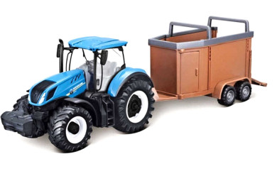 Bburago Farm traktor New Holland s vlečkou na koně 1:50
