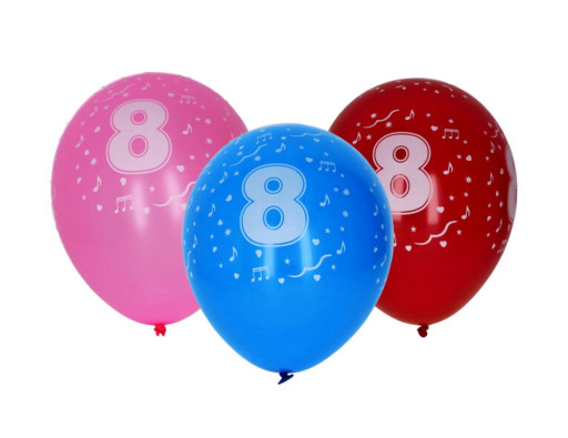 Balónek nafukovací 30cm - sada 5ks, s číslem 8
