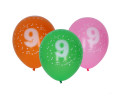Balónek nafukovací 30cm - sada 5ks, s číslem 9