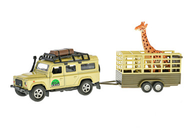 Kids Globe Traffic Land Rover Defender s vozíkem a zvířaty, 29 cm