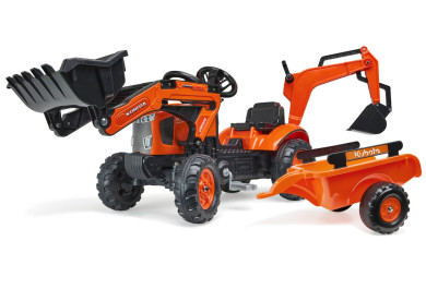 FALK Šlapací traktor Kubota M7171 s vlečkou, přední a zadní lžící