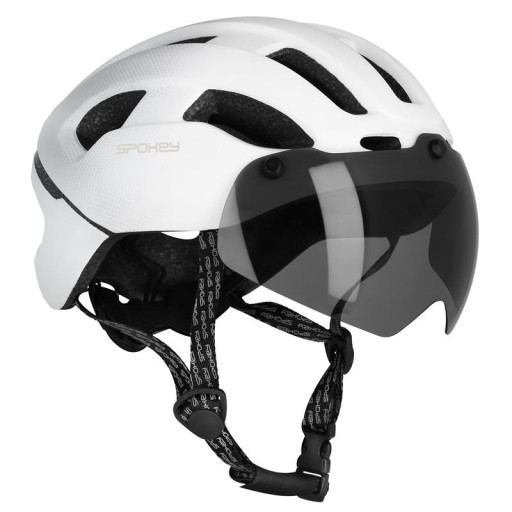 Spokey Pointer Speed Cyklistická přilba, LED blikačka, odnímatelný štít, 55-58 cm, bílá