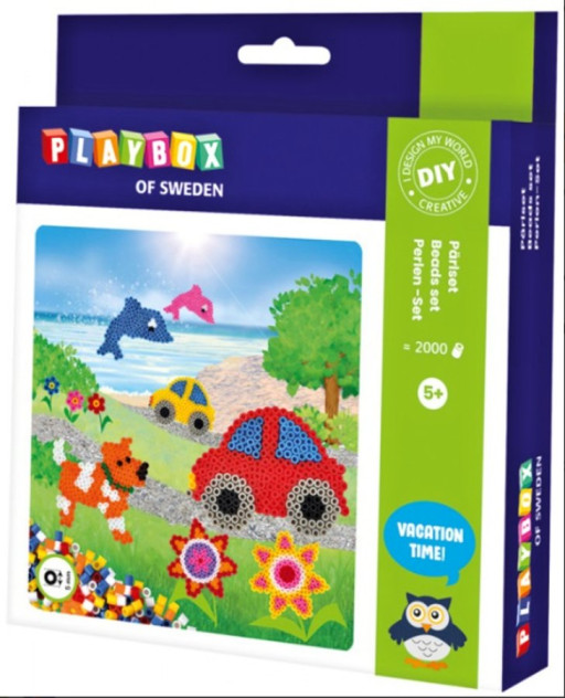 Playbox zažehlovací korálky Psi, auta, ryby, kytky 2000 ks korálků, 4ks destiček