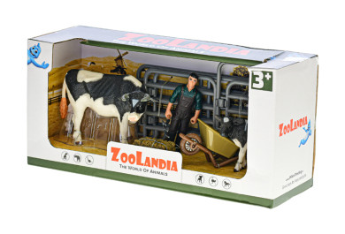 Zoolandia Strakatá kráva s telátkem a doplňky, Sedlák s vidlemi