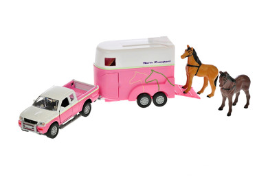 Kids Globe Traffic Horses Mitsubishi Pajero růžové s přívěsem pro koně