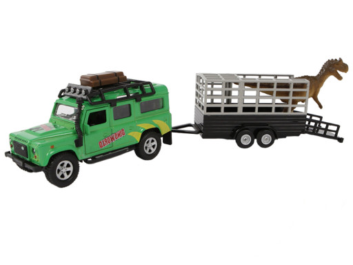 Kids Globe Land Rover s přívěsem a dinosaurem v krabičce, 28cm
