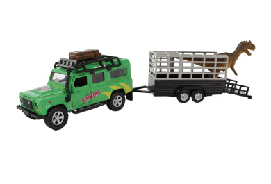 Kids Globe Land Rover s přívěsem a dinosaurem v krabičce, 28cm