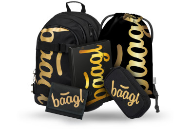 BAAGL SET 5 Skate Gold: batoh, penál, sáček, desky, peněženka