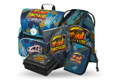 BAAGL SET 5 Ergo Dinosaurs World: aktovka, penál, sáček, desky, box