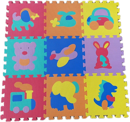Alltoys Pěnové puzzle zvířátka a dopravní prostředky 9 ks, 90x90cm