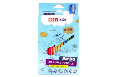 Easy Colour JUMBO Dřevěné pastelky trojhranné s ořezávátkem, 13 barev